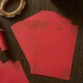 Carta da lettere rossa vintage con eleganti bordi a motivo di rose e fiori d'oro. - 50 Fogli / Pizzo Rosso