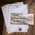 Traditional Chinese stationery set with Qingming Shanghe Tu envelope and wax seal - 1 Envelope + 3 Sheets of Paper + 1 Wax Seal Sticker / Silver White