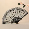 Elegante abanico plegable de encaje de rosa negra para mujer, ideal para bodas y bailes - Negro