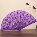 Abanico plegable morado elegante con bordado de lentejuelas para baile y decor - Púrpura