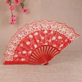 Abanico plegable rojo estilo vintage con patrón de rosas para Hanfu y accesorios de baile - Abanico Pequeño de Flor de Rosa / Rojo