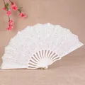 Elegante abanico plegable de encaje blanco con bordado de rosas para danza vintage - Abanico Pequeño de Flor de Rosa / Blanco