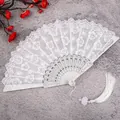 White lace folding fan with elegant tassel antique style hand fan for vintage dress - Silver Cherry Blossom Fans with Large Tassels