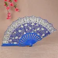 Abanico plegable azul vintage con elegantes rosas doradas para la danza tradicional - Abanico Pequeño de Flor de Rosa / Azul zafiro