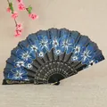 Abanico plegable estilo chino con flores azules - Azul Zafiro