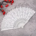 White lace folding fan with floral pattern, elegant handheld fan for women Hanfu dress. - Silver Cherry Blossom Fans