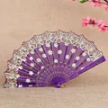 Elegante abanico plegable de encaje chino morado con flores - Púrpura