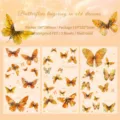Lot de stickers papillon en PET vintage avec finition dorée pour scrapbooking, 3 feuilles - 3 Feuilles / Vieux Rêve Papillon