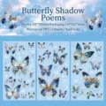 Autocollants décoratifs papillon en PET bleu avec dorure et finition éclat de nacre - 3 Feuilles / Poème de l'Ombre du Papillon