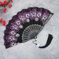 Elegante ventaglio pieghevole in stile cinese con fiori glitter viola e nappa nera - Viola con nappa