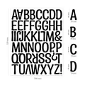 Gedetailleerde afmetingen voor de zwarte 2-inch alfabetstickers op een vel van 320x250mm - 2 Inch Artistiek Lettertype-Zwart / 1 stuk