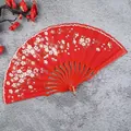 Elegante abanico plegable rojo con estampado de flores de cerezo para danza y regalos - Rojo