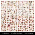 Vintage Washi-Sticker-Set mit floralen Motiven, 24 Blatt für DIY-Scrapbooking - 24er Pack / Prächtiger Glanz