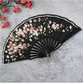 Elegant black folding fan with small cherry blossom floral print - Black