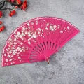 Elegant hot pink folding hand fan with cherry blossom pattern for women - Rose Red