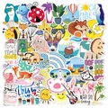 Variety set of colorful vinyl stickers with cartoon animals and nature themes - TT013 Fresh Style (50 Pieces) D