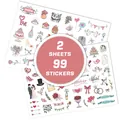 Pack of 99 wedding planner stickers including hearts, cakes and rings on two sheets - English Wedding Style / 2 Sheets