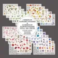 Ensemble de 24 feuilles d'autocollants transparents PET fleurs et alphabet pour journaux DIY - Paquet de 24 / Autocollants Floraux