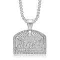 Macro detail of silver stainless steel Last Supper pendant with shimmering rhinestone border - Pendant Only (Without Chain) / Silver Small