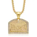 Close-up macro view of hip-hop gold-plated Last Supper pendant with sparkling rhinestone border - Pendant Only (Without Chain) / Gold Small
