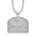 Detailed macro view of silver The Last Supper pendant necklace with sparkling rhinestones - Pendant Only (Without Chain) / Silver Medium
