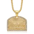 Detailed close-up of gold-plated Last Supper pendant with shimmering stone border. - Pendant Only (Without Chain) / Gold Medium