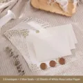 Elegant vintage white rose letter paper and envelope set with three wax seal stickers - 3 Envelopes + 10 White Rose Letter Sheets + 3 Wax Seals / White