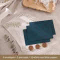 Vintage stationery set with 3 green envelopes 10 rose writing papers and 3 wax seals - 3 Envelopes + 10 White Rose Letter Sheets + 3 Wax Seals / Vivid Green
