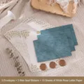 Elegant vintage Chinese style letter paper and envelope set with three bronze wax seals - 3 Envelopes + 10 White Rose Letter Sheets + 3 Wax Seals / Brownish Green