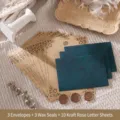 Vintage Chinese style stationery set with kraft rose letter paper and teal envelopes - 3 Envelopes + 10 Kraft Rose Letter Sheets + 3 Wax Seals / Vivid Green
