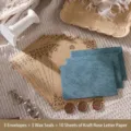 Retro envelope set with 3 envelopes, 3 wax seals, and 10 kraft paper sheets - 3 Envelopes + 10 Kraft Rose Letter Sheets + 3 Wax Seals / Brownish Green