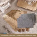 Vintage writing paper and envelopes set with wax seal stickers - 3 Envelopes + 10 Kraft Rose Letter Sheets + 3 Wax Seals / Dark Gray