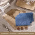 Vintage stationery set with blue envelopes, kraft rose paper, and wax seal stickers - 3 Envelopes + 10 Kraft Rose Letter Sheets + 3 Wax Seals / Deep Blue