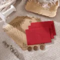 Vintage stationery set with 3 red envelopes, 3 wax seals, and 10 rose kraft papers - 3 Envelopes + 10 Kraft Rose Letter Sheets + 3 Wax Seals / Bright Red