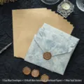 Vintage-Briefpapier-Set mit 3 blauen Umschlägen, 10 Kraftpapieren und 3 Siegeln - Seeblau 3 Umschläge + 10 Blätter Kraft-Liniertes Papier + 3 Wachssiegel