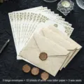 Vintage Briefpapier und Umschläge Set mit Wachssiegeln auf schwarzem Grund - Beige 3 Umschläge + 10 Blätter Weißes Rosenpapier + 3 Wachssiegel