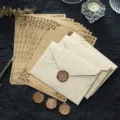 Vintage-Briefpapier-Set mit 3 Umschlägen, 10 Briefpapieren und 3 Wachssiegel-Aufklebern - Beige 3 Umschläge + 10 Blätter Kraft-Rosenpapier + 3 Wachssiegel