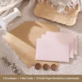 Vintage kraft stationery set with 3 pink envelopes, 10 letter papers and 3 wax seals - 3 Envelopes + 10 Kraft Lined Letter Sheets + 3 Wax Seals / Pink