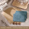 Vintage stationery set with 3 blue envelopes, 10 kraft sheets, and 3 wax seals - 3 Envelopes + 10 Kraft Lined Letter Sheets + 3 Wax Seals / Brownish Green