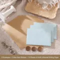 Vintage stationery set with 3 blue envelopes, 10 kraft sheets, and 3 wax seals - 3 Envelopes + 10 Kraft Lined Letter Sheets + 3 Wax Seals / Light Blue