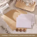 Vintage kraft letter paper and envelope set with wax seal stickers - 3 Envelopes + 10 Kraft Lined Letter Sheets + 3 Wax Seals / Light Purple