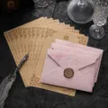 Vintage Briefpapier Set mit rosa Umschlägen und Kraftpapier-Briefen - 3 Umschläge + 10 Rosen Kraftpapiere + 3 Siegellack Aufkleber / Hellrosa