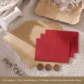 Vintage stationery set including 3 red envelopes, 10 kraft letter sheets, and 3 wax seals - 3 Envelopes + 10 Kraft Lined Letter Sheets + 3 Wax Seals / Bright Red