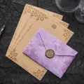 Vintage Lavendel Marmor Umschlag Set mit 3 Kraftrosen Briefpapieren und 1 Wachssiegel - 1 Umschlag + 3 Rosen Kraftpapiere + 1 Siegellack Aufkleber / Lavendel
