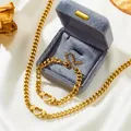 Ensemble collier et bracelet cœur en acier inoxydable doré avec boîte cadeau en velours - Parure de Bijoux Cœur (B702-B703) / Boîte cadeau