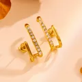Detail of gold-plated titanium steel earrings with crystal-encrusted geometric bars - Irregular Geometric Rhinestone Studs (H203) / Gold