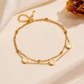Dubbellaagse roestvrijstalen enkelband met Romeinse cijfers. - Witte Schelp Romeinse Armband (N103) / 16+5cm