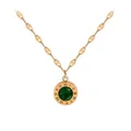 Detail of rose gold stainless steel necklace with green gem pendant and Roman numerals - Green Rhinestone Roman Necklace (A811)