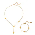 Close-up of gold titanium steel necklace and bracelet set with multiple heart pendants - N607+O207 Silver Color Jewelry Set / Steel