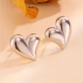 Macro shot showing the high-polish finish of vintage silver heart-shaped stud earrings. - Irregular Heart Studs (H204) / Steel